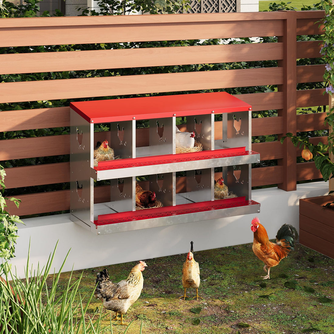 Garvee pondoir pour poules à 8 compartiments en acier galvanisé, résistant à la rouille et ventilé, collecte des œufs facile, idéal pour poulailler