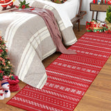 Tapis de Noël Garvee rouge à fleurs blanches, antidérapant, lavable en flanelle de polyester, 60 x 230 cm, pour cuisine et couloir - 