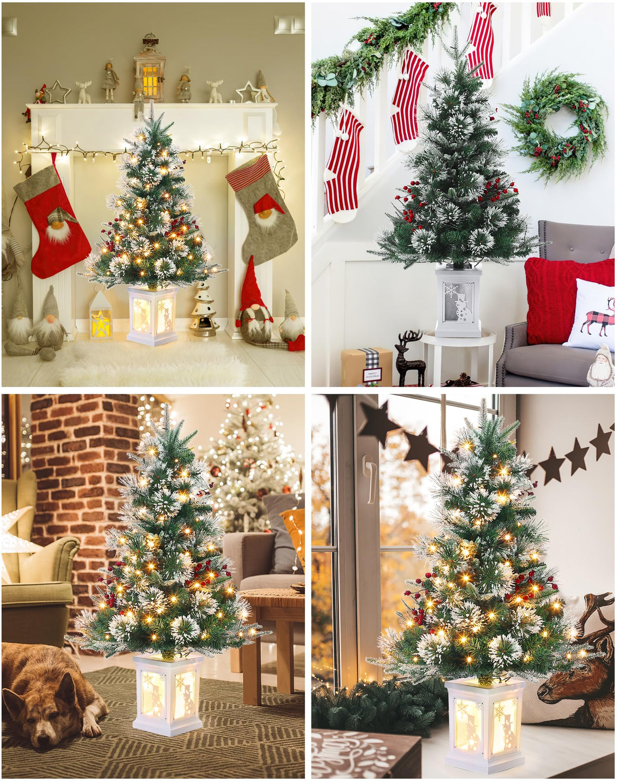 Garvee sapin de Noël de 90 cm avec 78 LED et support bonhomme de neige pour décoration de table, bureau ou salon