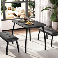 Ensemble de salle à manger rétro Garvee 3 pièces avec table d'angle et 2 bancs rembourrés, structure en métal, revêtement en cuir PU, gain de place, noir, idéal pour les petites pièces
