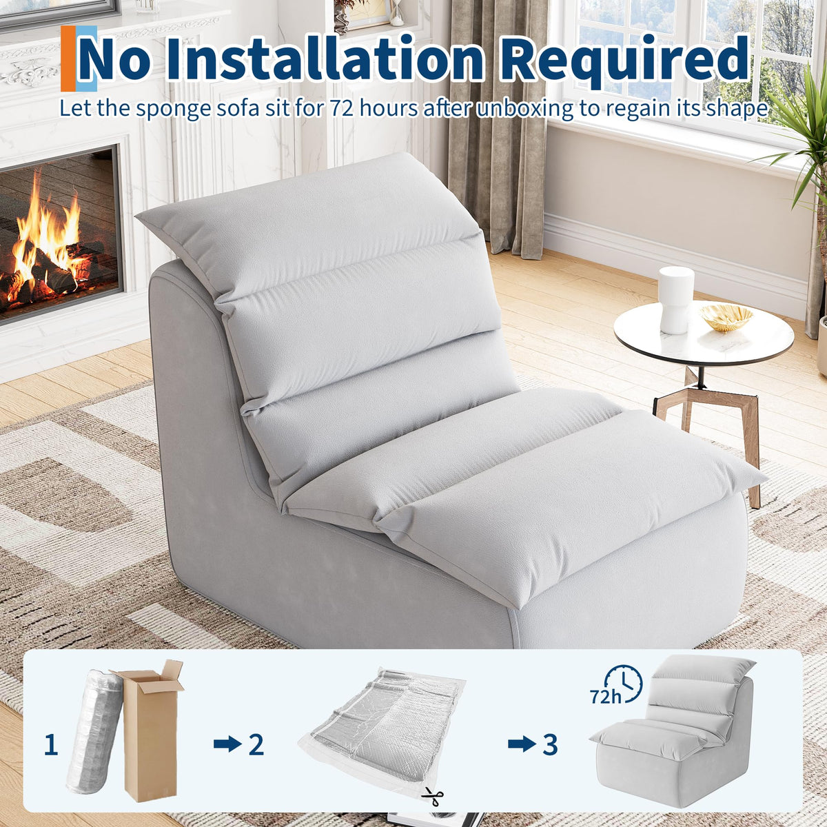 Pouf Garvee pour adultes avec mousse haute résilience et base antidérapante, tissu éponge, ergonomique, gris, salon et chambre