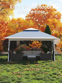 Garvee Tonnelle pop-up 396 × 396 cm avec moustiquaire, imperméable et anti-UV, structure métallique robuste, toile Oxford 150D, pour jardin et camping, bleue