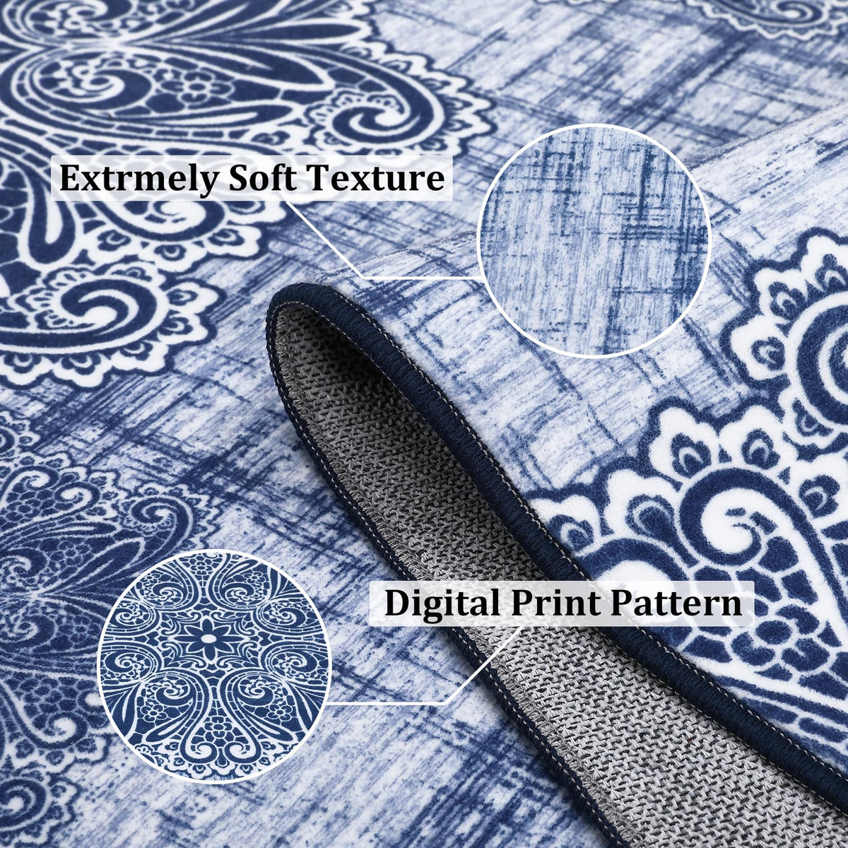 Tapis lavables Garvee, doux et antidérapants, pour salon, chambre ou salle à manger, 120 x 170 cm, bleu