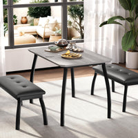 Ensemble de salle à manger rétro Garvee 3 pièces avec design d'angle, 2 bancs rembourrés, structure en métal, cuir PU, gain de place pour les petites pièces
