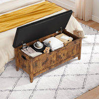 Coffre-banc de rangement Garvee en bois avec charnières de sécurité, assise rembourrée et poignées ergonomiques, idéal pour le salon et la chambre, 100 cm (39,4 po), marron.