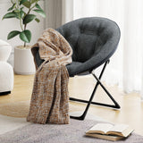 Fauteuil soucoupe pliable Garvee en fausse fourrure avec structure en métal, gris, confortable et portable, idéal pour la chambre et le jardin. - 