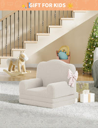 Canapé enfant Garvee 2-en-1 pliable, coussin doux en sherpa, mousse haute densité, antidérapant et sécuritaire pour la salle de jeux, 58 x 132 x 33 cm, blanc