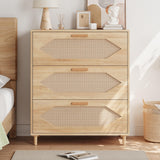 Commode 3 tiroirs Garvee en rotin, idéale pour la chambre, le salon et l'entrée. Grande capacité de rangement, imperméable, en MDF. Style moderne, marron.