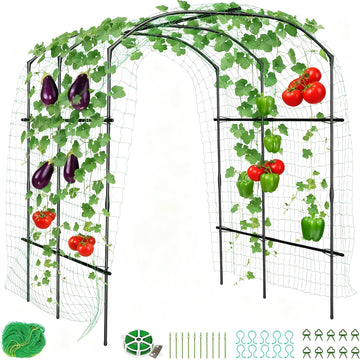 Garvee Arche de jardin grand modèle, 2,13 m (2,13 m), treillis tunnel avec filet en nylon et clips, métal, antirouille, stable, pour légumes et fleurs, 220 × 180 × 190 cm, noir