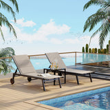 Garvee Lot de 3 transats de jardin avec roues et dossier réglable, textilène rembourré, structure en métal noire, pour terrasse et piscine - Kaki