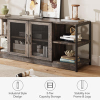 Garvee Meuble TV style ferme pour téléviseurs 65/191 cm avec portes en maille, console multimédia de style industriel, meuble de salon, bois durable