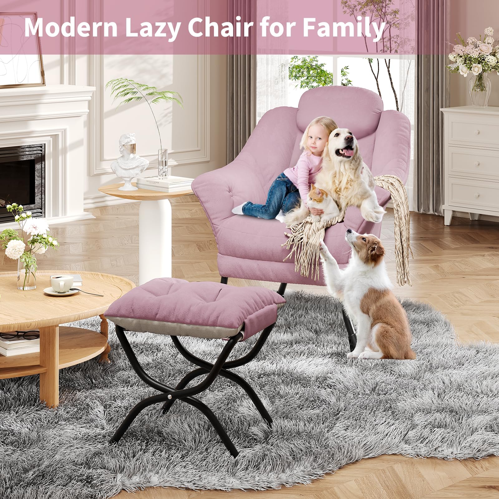 Fauteuil de lecture ergonomique Garvee Lazy Chair avec repose-pieds, pliable, revêtement en coton PP, housse lavable, design moderne, idéal pour les petits espaces.