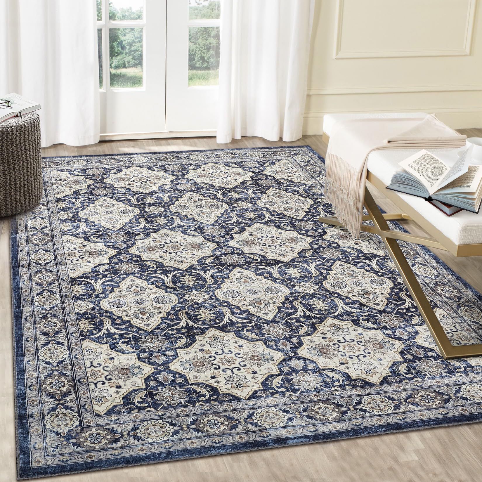 Tapis Garvee, motif vintage, envers antidérapant en TPR, multicolore, idéal pour salon, chambre, salle à manger et cuisine.