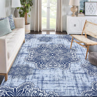 Tapis GARVEE à motif floral vintage 200x290cm bleu | Lavable en machine, antidérapant et antitache | Tapis à poils courts pour salon