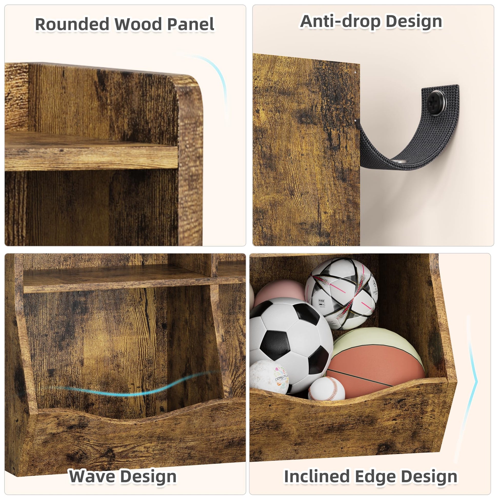 Armoire à jouets Garvee marron rustique à 3 étagères, protection anti-basculement pour chambres d'enfants et salles de jeux, en bois robuste et sécurisée pour les enfants.