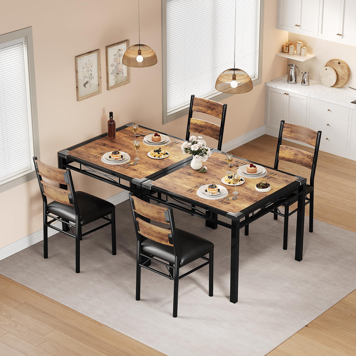 Ensemble table et chaises Garvee pour 2 personnes avec chaises rembourrées, protections d'angle, structure robuste en MDF, ergonomique, gain de place, marron, pour cuisine et appartement
