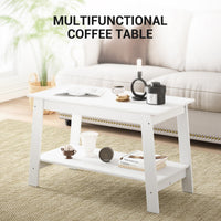 Garvee table basse 80 cm, style rustique moderne, 2 niveaux, bois blanc, rectangulaire, idéale pour salon, bureau ou chambre