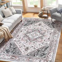 Tapis vintage GARVEE 160x230cm Chenille léger et pliable, imprimé multicolore, fin, pour salon, chambre ou salle à manger