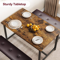 Ensemble table et chaises Garvee pour 4 personnes avec 2 banquettes rembourrées, rectangulaire, robuste en MDF et acier, gain de place, imperméable, idéal pour les petites pièces