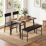 Garvee Ensemble de table à manger 4 pièces compact avec banc, MDF rustique marron, cadre métal noir, sièges PU confortables, pour petit appartement