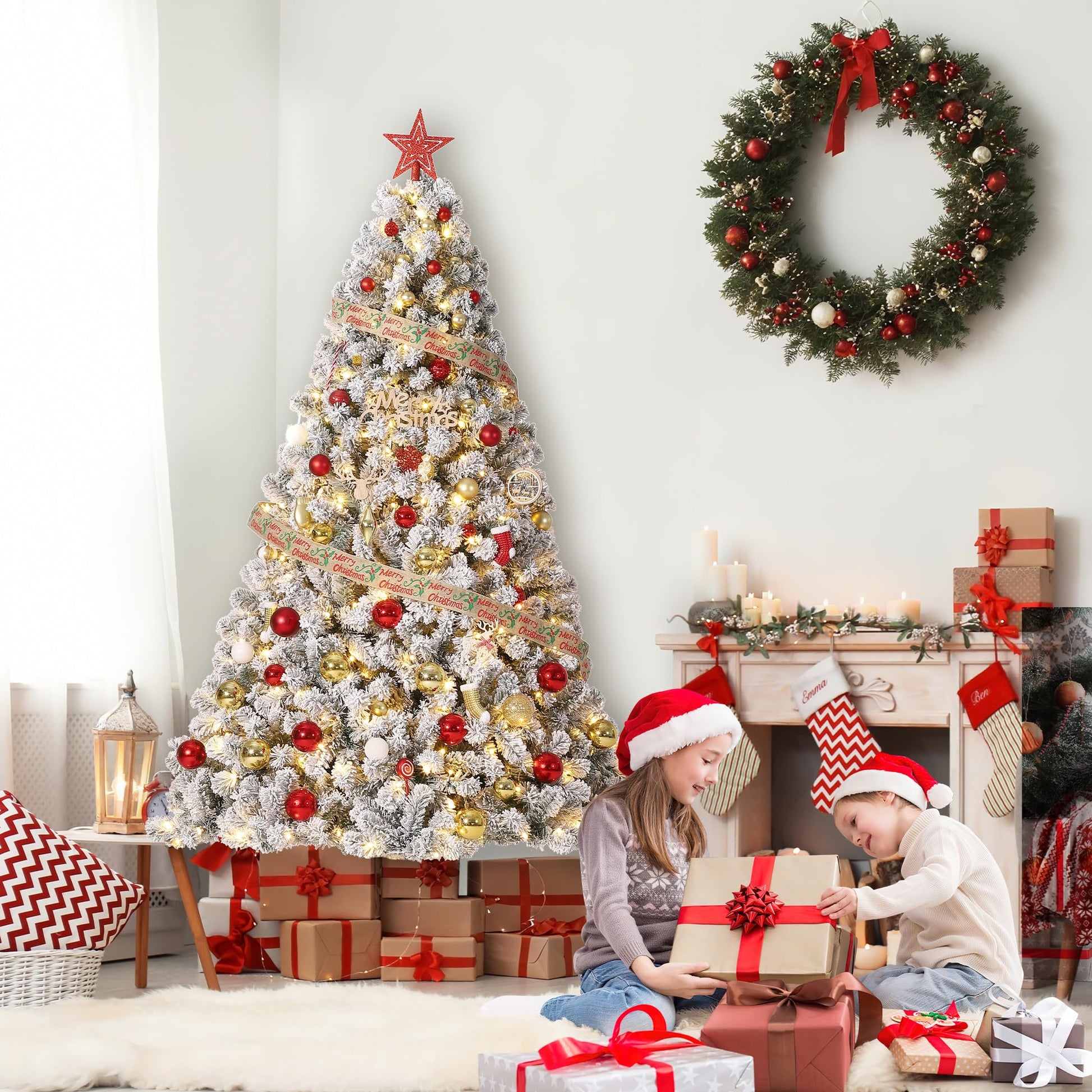 Sapin de Noël artificiel Garvee de 225 cm avec 550 LED, en PE/PVC de qualité supérieure, idéal pour les grandes pièces et les fêtes de Noël.