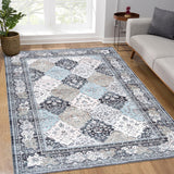 Tapis Garvee Boho, lavables et antidérapants, pour salon, salle à manger, chambre, cuisine, bleu, 120 x 170 cm