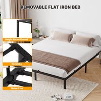 Cadre de lit Garvee Queen en métal de 35,5 cm (14 pouces) avec lattes métalliques robustes pour chambre à coucher, hauteur de 35,5 cm (14 pouces), noir, silencieux, sans sommier requis