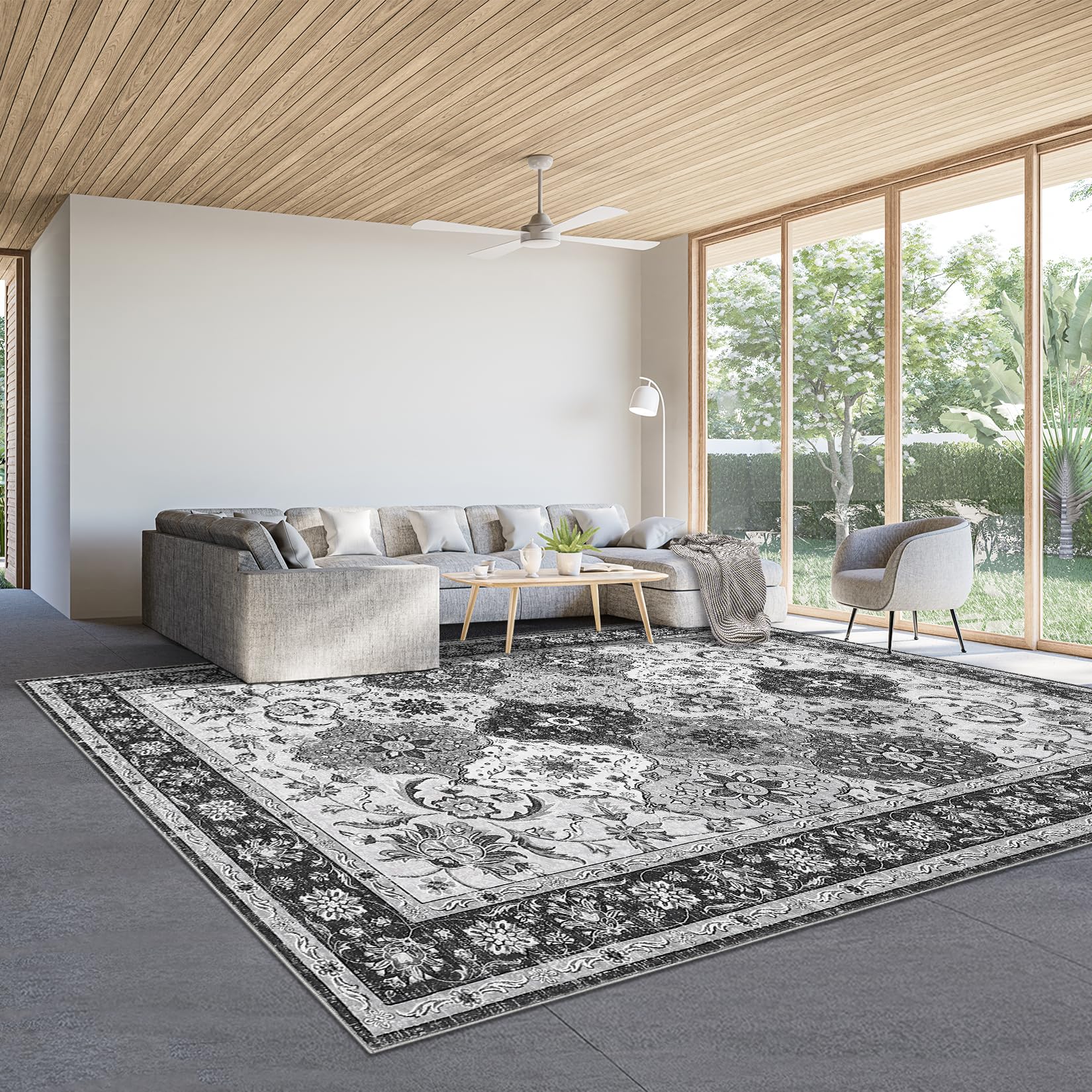 Tapis Garvee lavables à motif treillis vintage pour salon, chambre, bureau, chambre d'enfant, style oriental, à poils courts, neutre, antidérapant, grand format