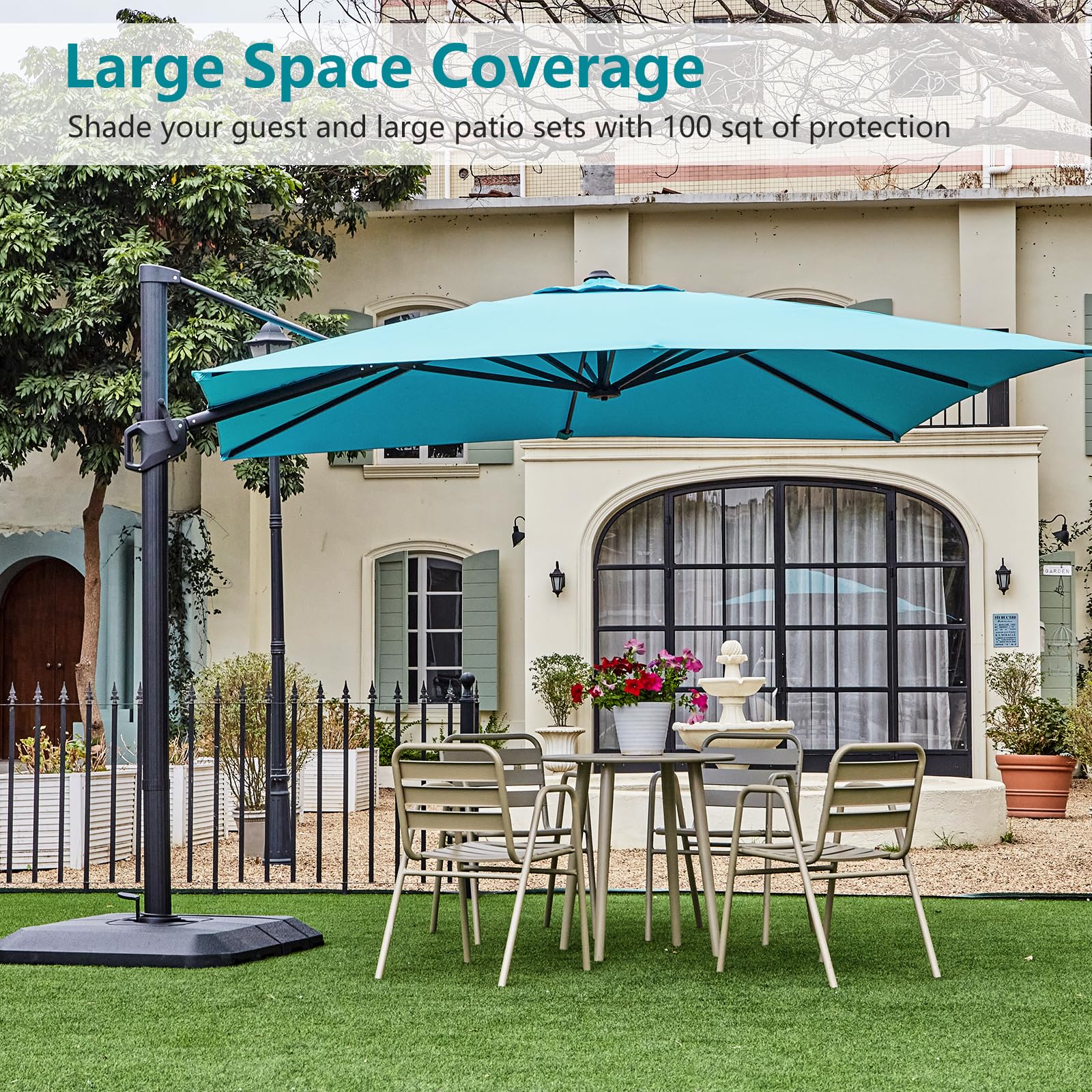 Garvee Parasol de jardin en aluminium 300 × 300 cm, vert, résistant et léger, montage facile, pliable pour terrasse et extérieur