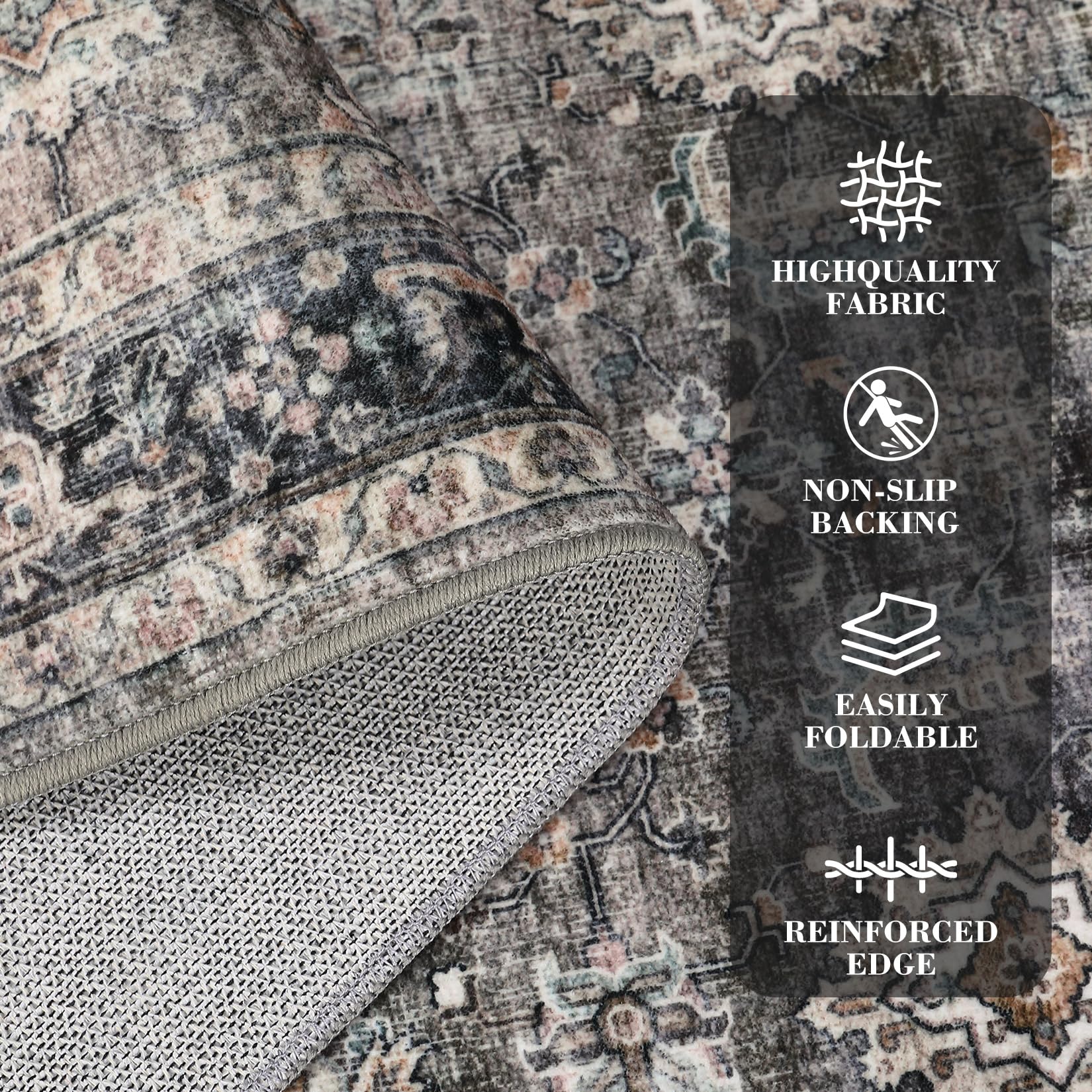 Tapis Garvee lavable style vintage pour salon, chambre, cuisine, poils plats, antidérapant, antitache, aspect doux et usé, design moderne, disponible en plusieurs tailles et couleurs