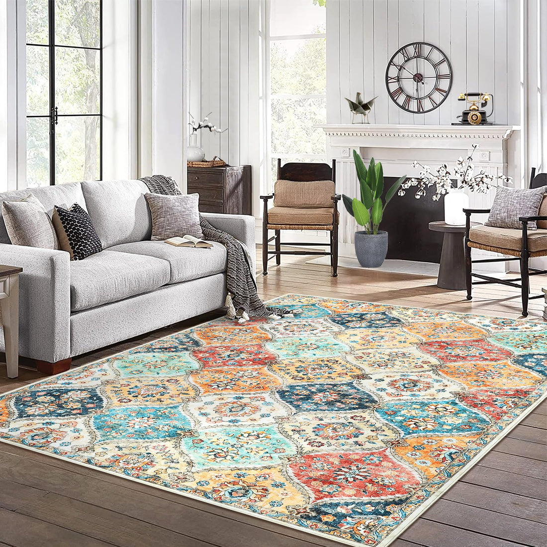 Tapis de couloir Garvee 200 x 290 cm, lavable, motif floral vintage, pour chambre ou cuisine, antidérapant