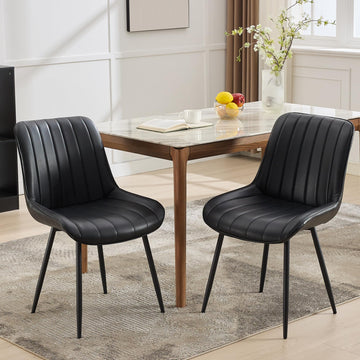 Ensemble de 2 chaises de salle à manger Garvee, chaises modernes en similicuir, assise rembourrée, pieds en métal, pour cuisine et restaurant, noires
