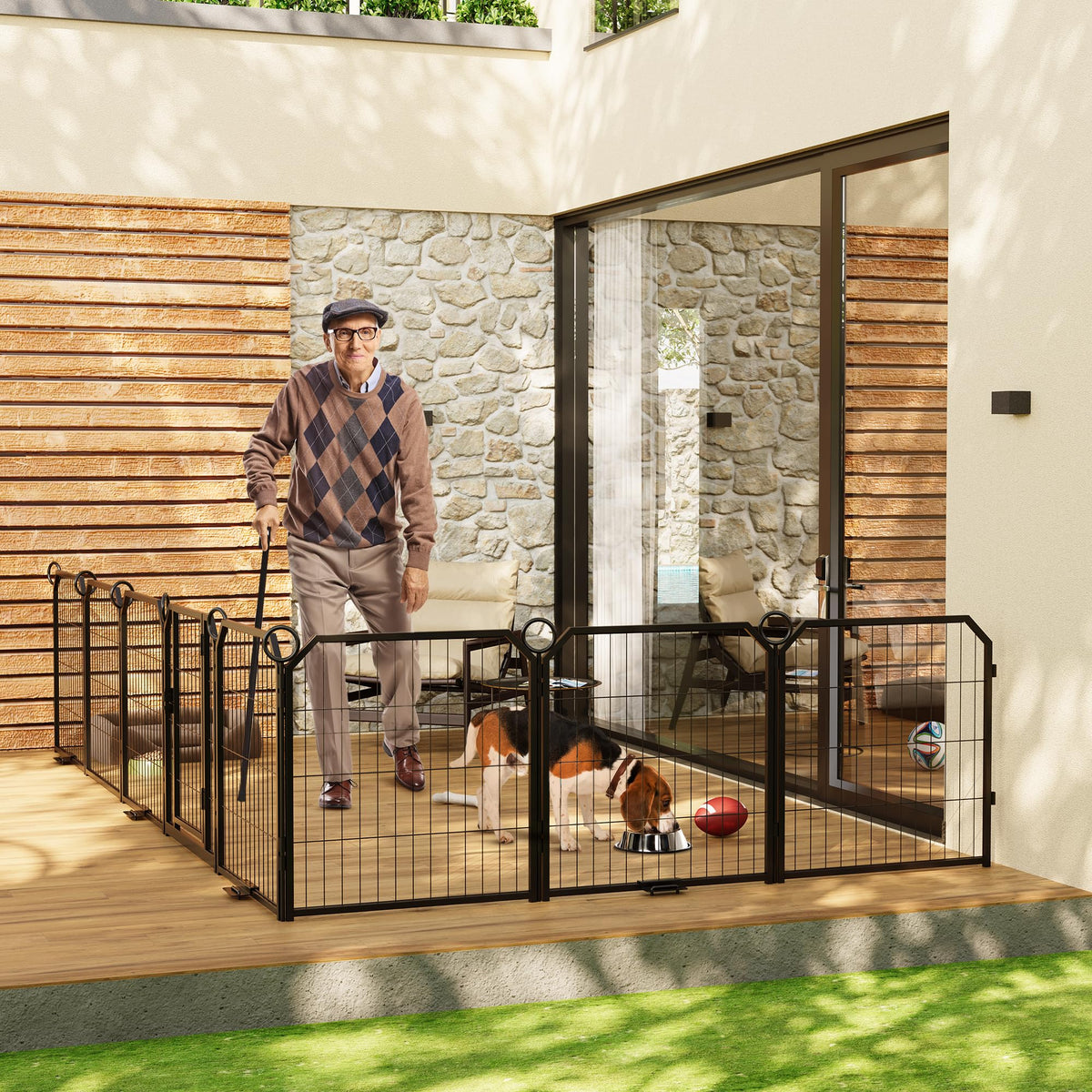 Garvee Parc pour Chien 102 cm, 8 Panneaux en Métal Robuste, Enclos Intérieur/Extérieur pour Chiot, Camping-Car, Jardin et Cour