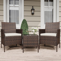 Ensemble de mobilier de jardin Garvee, 3 pièces, rotin PE, chaises ergonomiques, table en verre, résistant aux intempéries, marron-beige, balcon, jardin