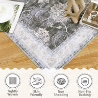 Tapis vintage Garvee, grand format 200 x 290 cm, résistant à l'eau et aux taches, antidérapant, motif poules, gris foncé, lavable en machine, intérieur et extérieur.