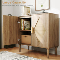 Buffet Garvee avec rangement, décor en rotin, 2 portes, meuble de rangement en bois naturel, salon, salle à manger, naturel