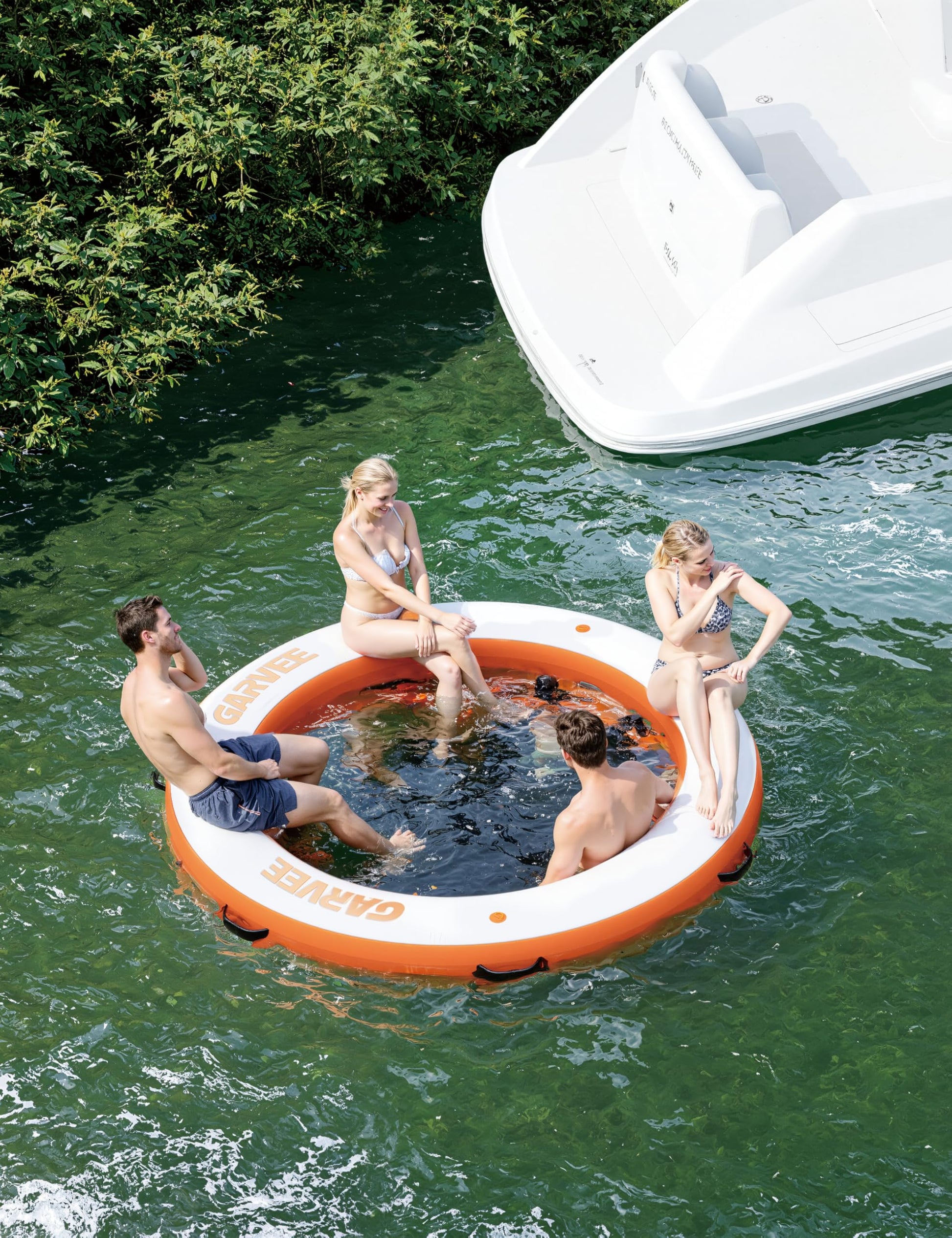 Hamac gonflable aquatique Garvee, ponton flottant en filet, 3 m/2,4 m, PVC 2700 g/m², résistant aux UV, 8 anneaux en acier inoxydable, idéal pour les fêtes au bord de la piscine ou du lac, plusieurs couleurs