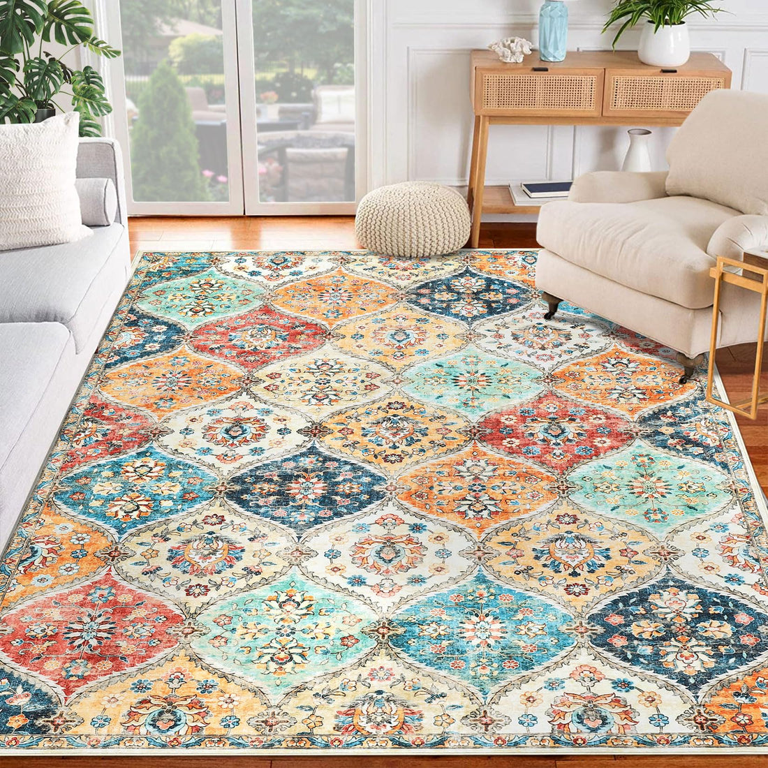 Tapis Garvee Vintage Lavable 5x7 Oriental Antidérapant Doux Polyester Pour Chambre Salon