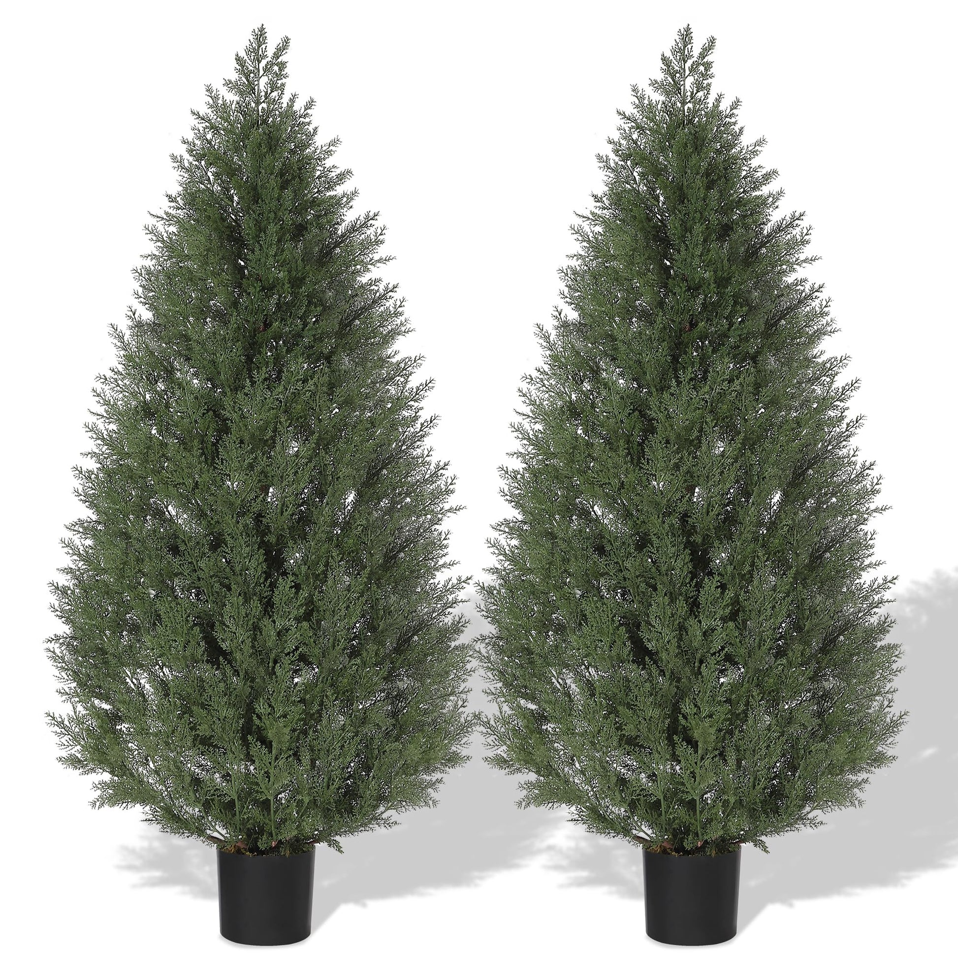 Ensemble de 2 arbres topiaires artificiels en cèdre Garvee de 1,20 m, résistants aux UV et aux intempéries, en polyéthylène, vert, pour jardin et terrasse.