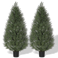 Ensemble de 2 arbres topiaires artificiels en cèdre Garvee de 1,20 m, résistants aux UV et aux intempéries, en polyéthylène, vert, pour jardin et terrasse.