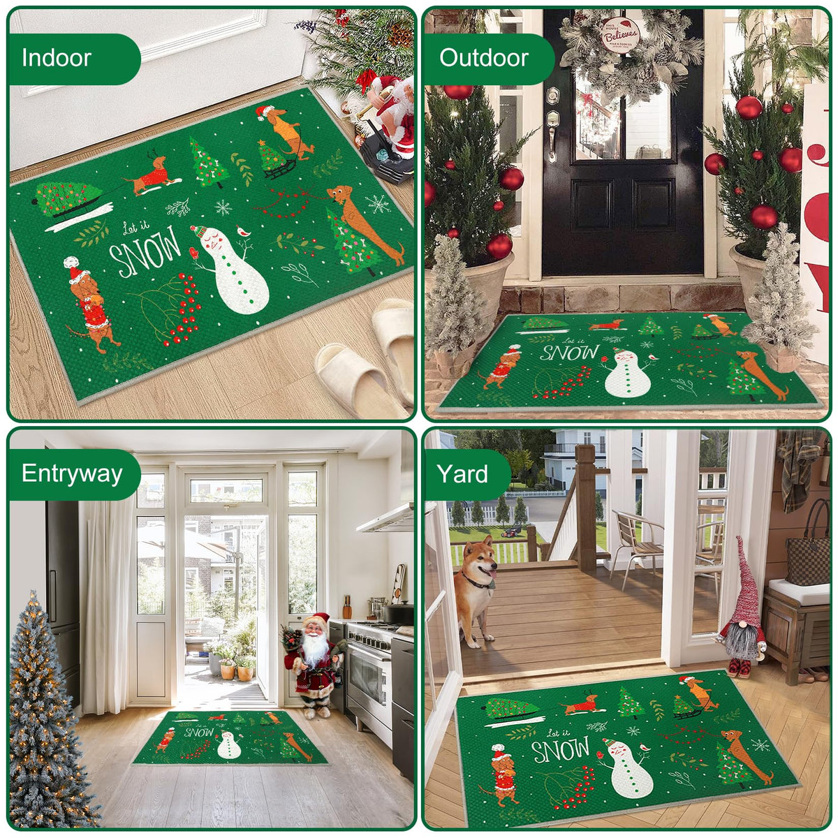 Garvee Paillasson de Noël antidérapant, aspect lin, tapis de bienvenue pour l'extérieur, 40 x 60 cm, vert