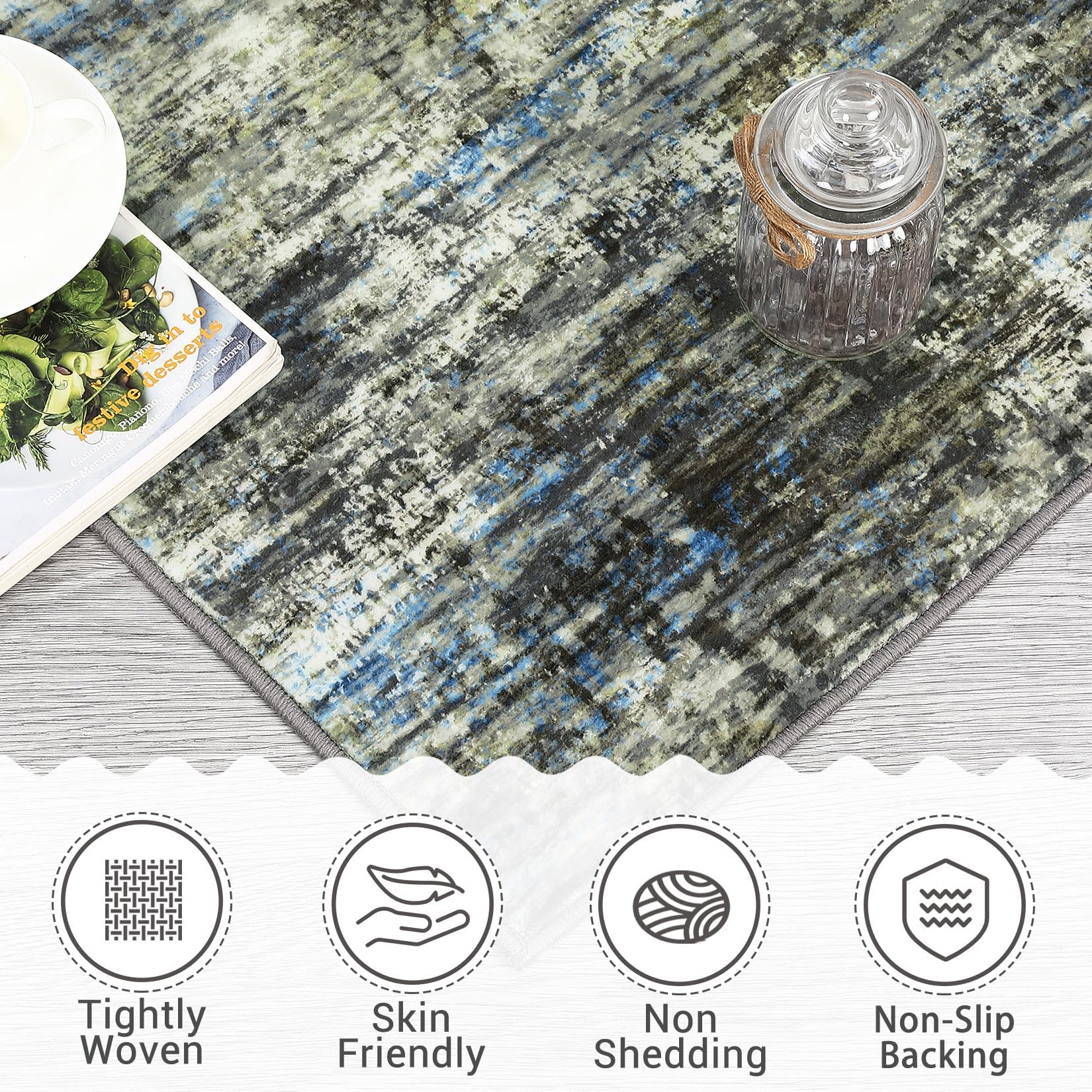 Tapis Garvee moderne lavable, motif abstrait, pour salon, chambre ou chambre d'enfant, 120 x 170 cm, bleu-gris, polyester