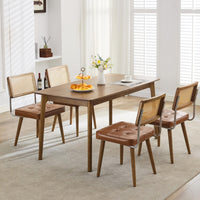 Ensemble de 2 chaises de salle à manger Garvee en rotin style Mid-Century, avec dossier tissé à la main, assise rembourrée, structure en bois et revêtement en similicuir marron, pour la cuisine et la salle à manger.