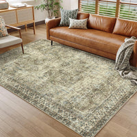 Tapis Garvee Pearl Fleece 120x170cm, brun-vert, pour salon et cuisine, 100% polyester, lavable, pliable