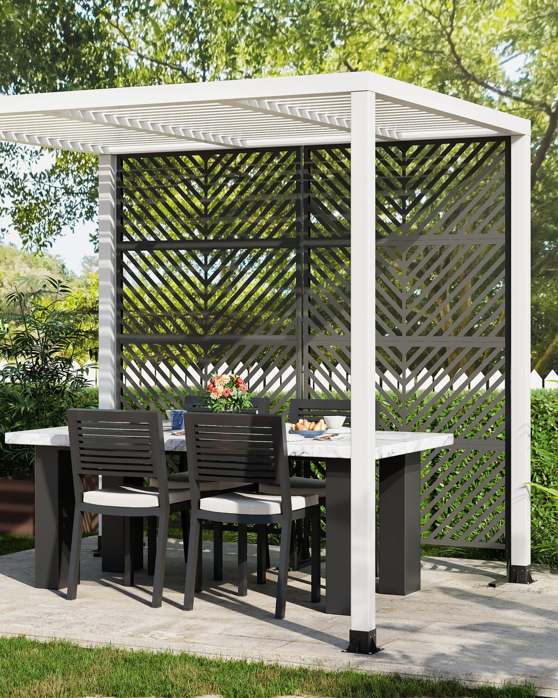 Garvee Paravent extérieur métal 183x102cm, autoportant 4 panneaux, résistant aux intempéries, écran d’intimité pour terrasse balcon, noir
