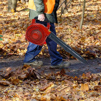 Souffleur de feuilles portatif à essence Garvee 28 cm³, 1,1 CV, 490 CFM, 290 km/h, rouge, idéal pour le jardin, l'allée et la neige.