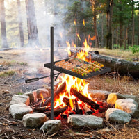Garvee Gril de camp rotatif 42,4 × 32 cm, acier robuste, rotation 360° et hauteur réglable, barbecue portable pour pique-nique, jardin et camping, noir