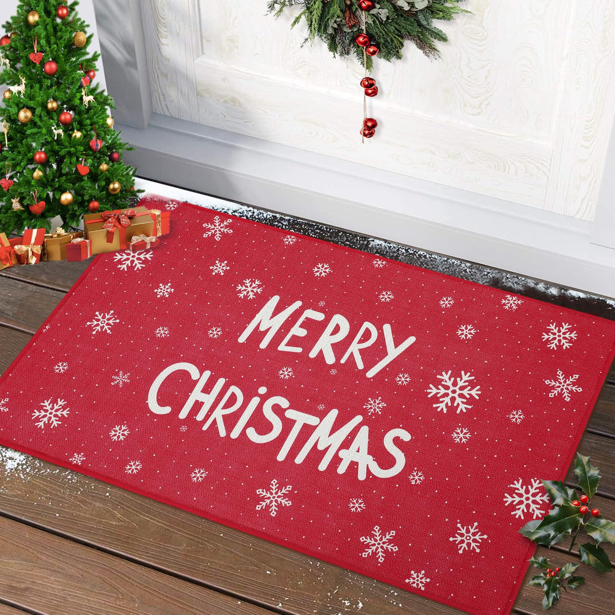 Tapis de porte antidérapant Garvee en coton imprimé, 40 x 60 cm, pour cuisine, chambre et salon, intérieur et extérieur, décoration de Noël