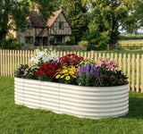 Garvee Bac De Jardin Surélevé Galvanisé 3×1,2×0,5m Beige, Résistant À La Rouille, Assemblage Rapide, Acier Météo-Résistant, Extérieur - Beige-ovale (1 pièces)