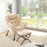 Fauteuil relax Garvee avec repose-pieds, ergonomique et robuste, revêtement en imitation fourrure de lapin, couleur champagne, idéal pour le salon ou le bureau.